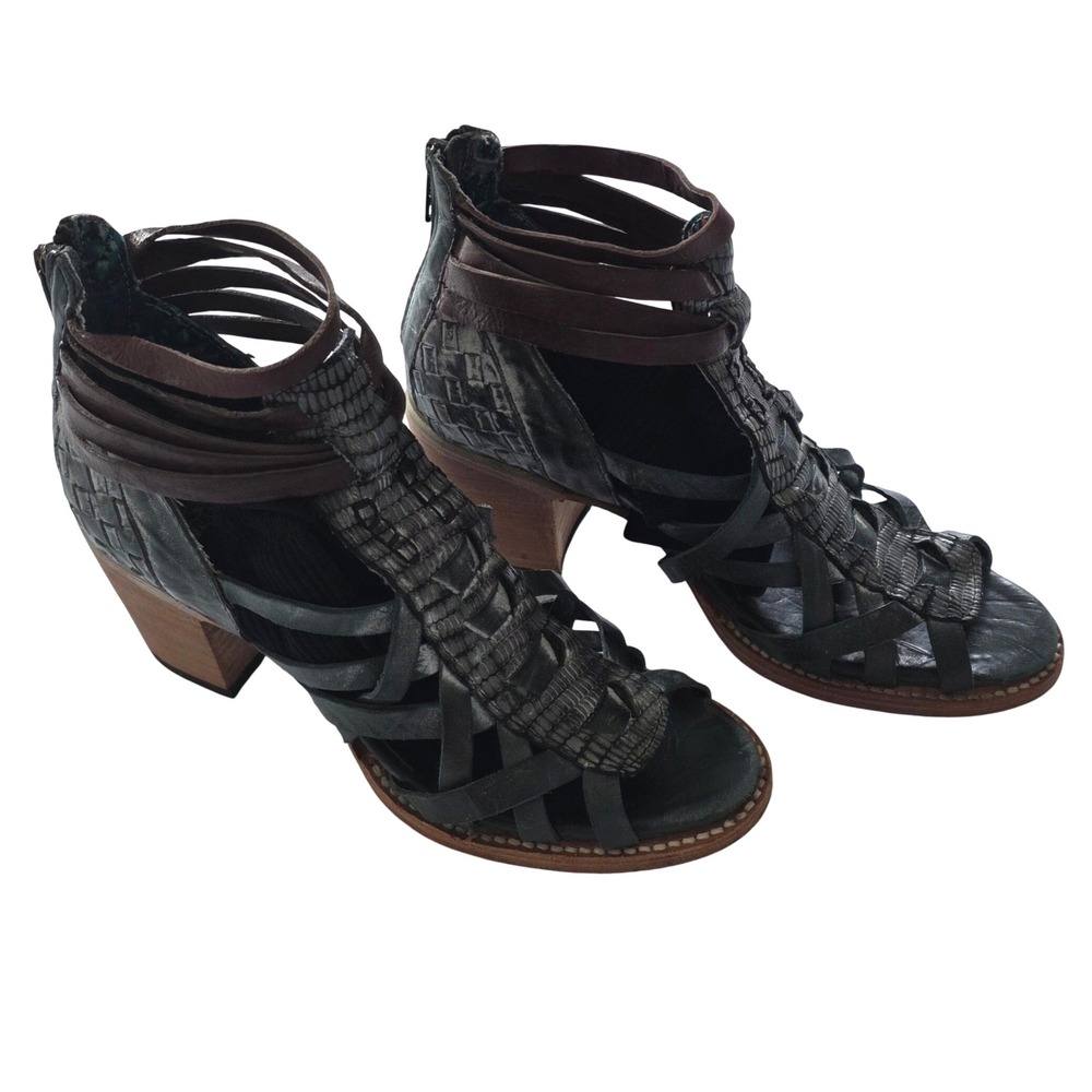 Freebird by Steven Penny Sandals Women's 9 Brown Green Leather Block Heel Biker